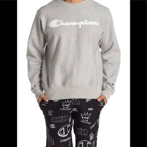CHAMPION GRAY CREWNECK LOGO   PULLOVER